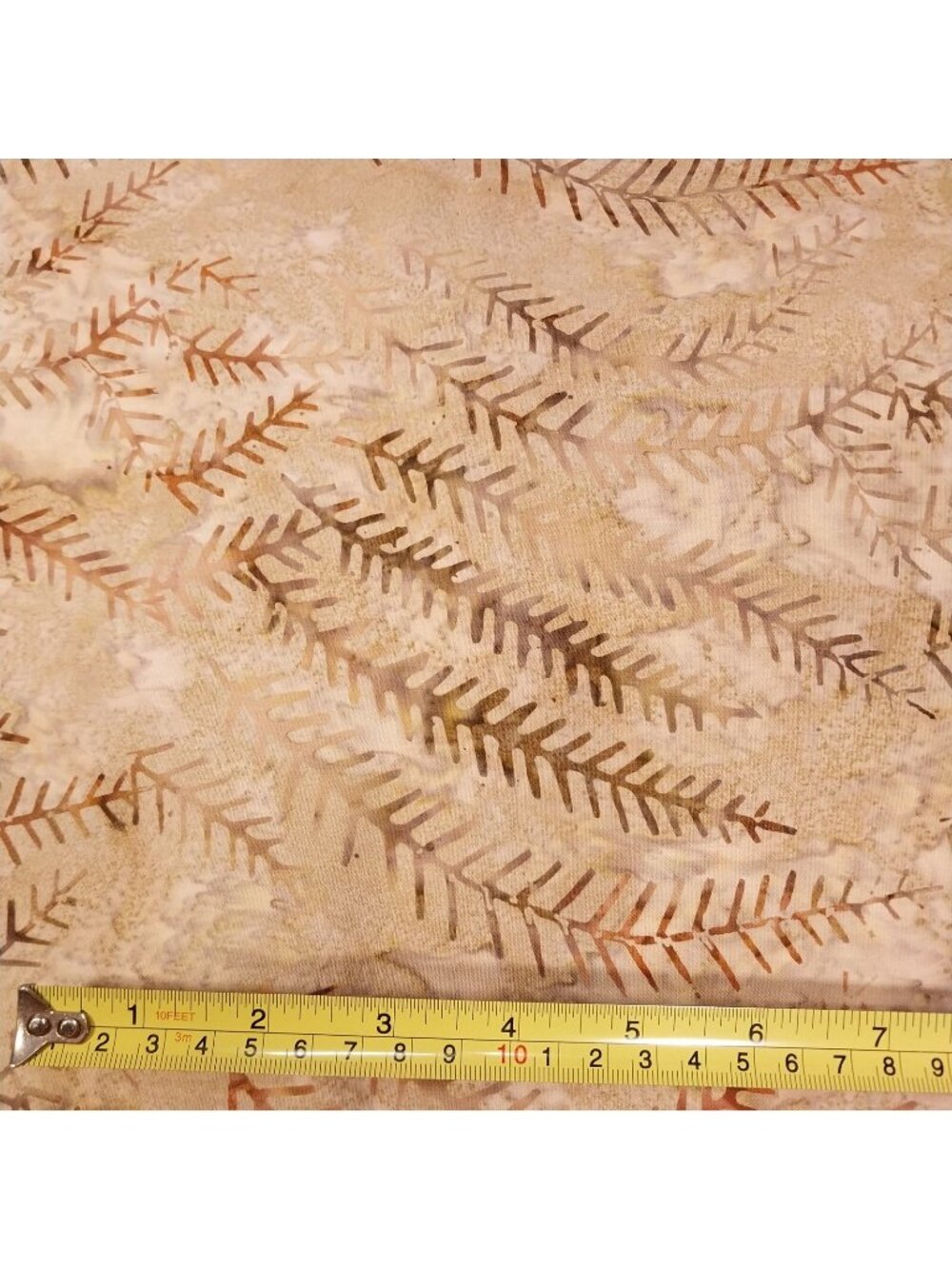 2 Yards x 60" WOF - Batik Fabric - Red-Brown & Brown Vines / Fish Bones on Tan